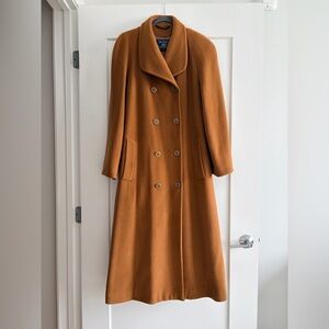 Vintage Burberrys 30% Cashmere Long Wool Coat Camel Brown Double Breasted